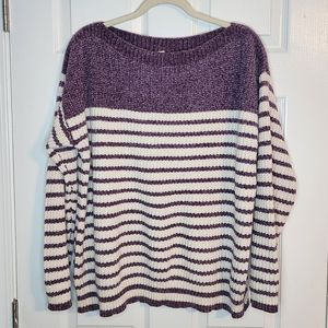 GUC chenille feel purple white striped sweater size large